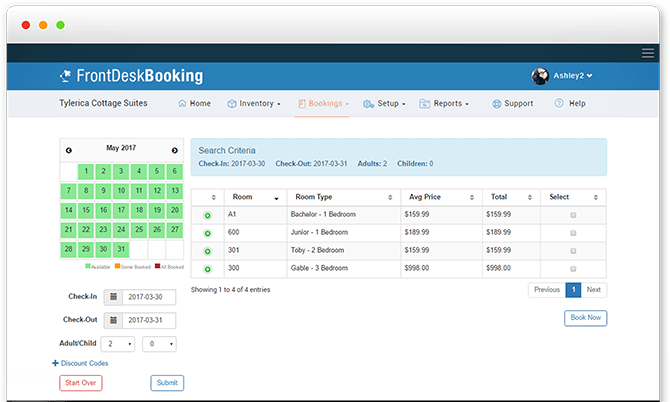 Our cabin booking software